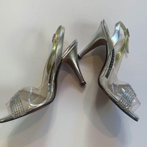 Size 6 Nordstrom Amano clear peep toe silver heels excellent condition. - Picture 2 of 5